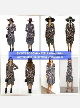 BNWTT BCBGMAXAZRIA Mixed-Print Asymmetric Wrap Dress Size S